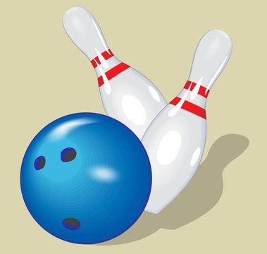 Vector ball. Realistic illustration. Bowling  and pins.