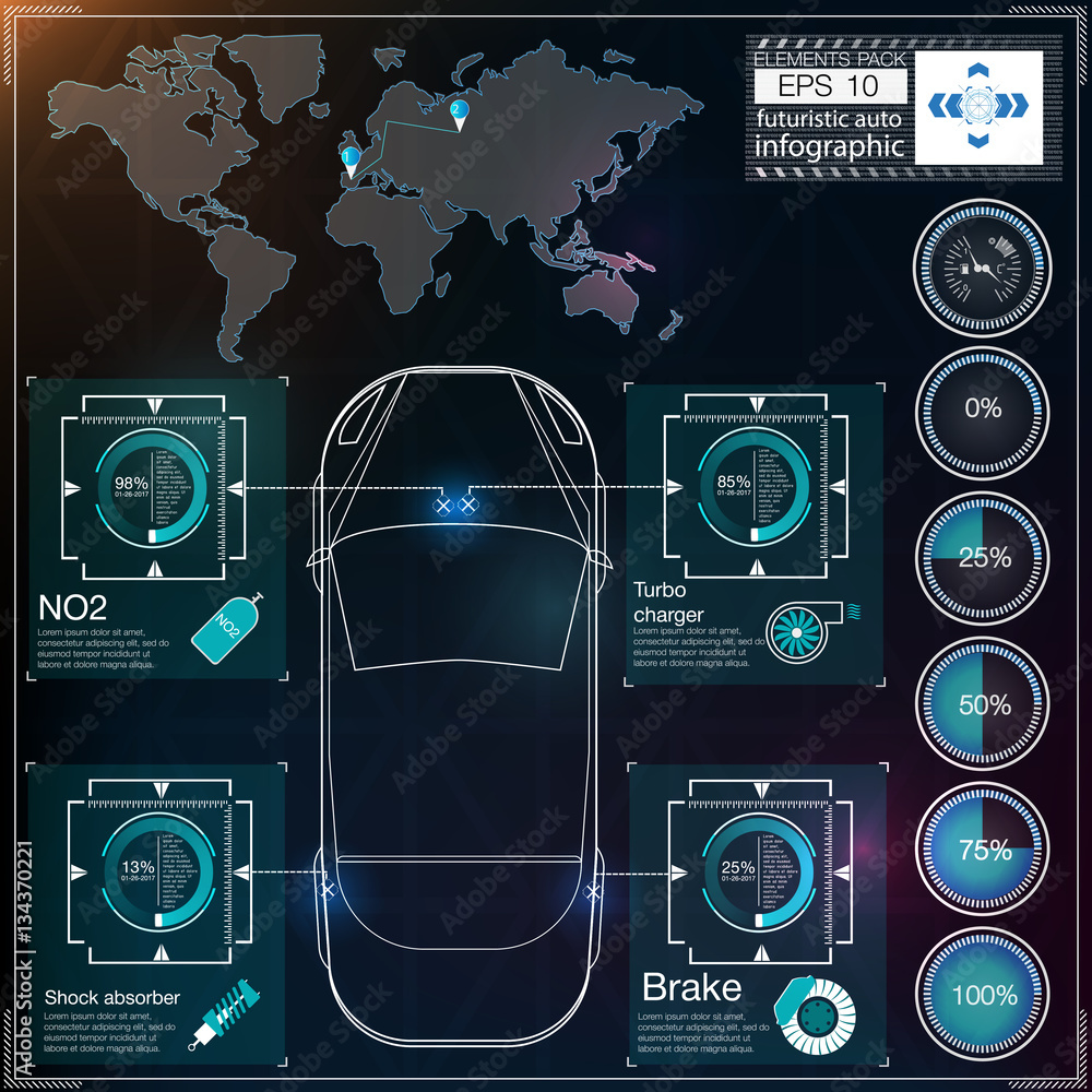 Poster futuristic user interface. hud ui. abstract virtual graphic touch user interface. cars infographic. 
