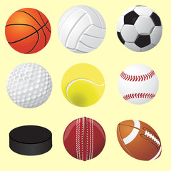 Set of sport balls, vector realistic illustration