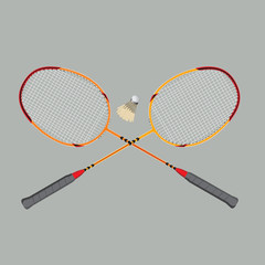 badminton rackets and shuttlecock, vector illustration