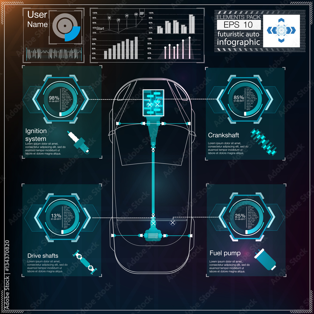 Poster futuristic user interface. hud ui. abstract virtual graphic touch user interface. cars infographic. 