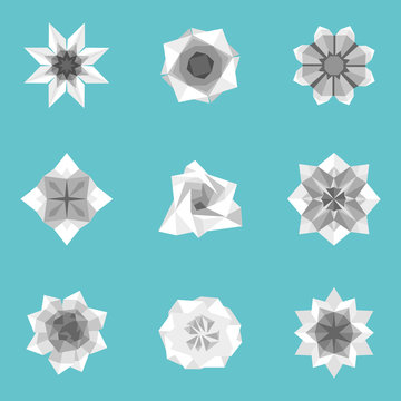 Vector illustration of paper origami flowers set