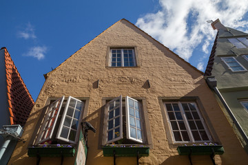 Roof of icon old house of Schoor quarter in Bremen, Germany. Classic hanseatic style.
