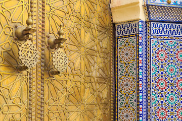 Detail of the entrance door of the Royal palace in Fes Marocco