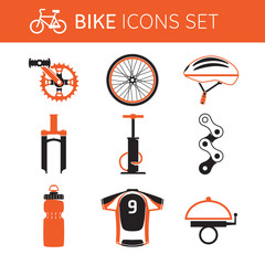 Biking gear icon set