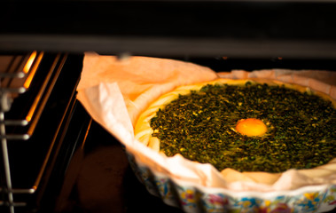 spinach savory pie in oven