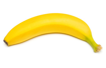 Single banana against white background. Isolated. Flat lay, top