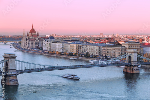 Picturesque Dusk Scenery Of Budapest Historical Downtown