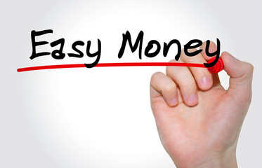 Hand writing inscription Easy Money with marker, concept