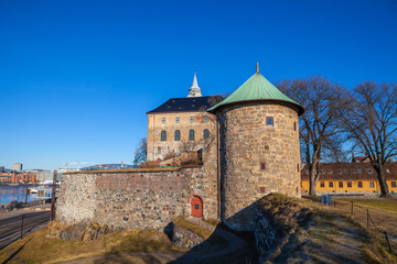Fototapeta na wymiar Panoramic view of Akershus Fortress in Oslo. Norway