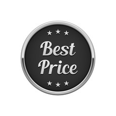 Silver black best price round badge, banner 