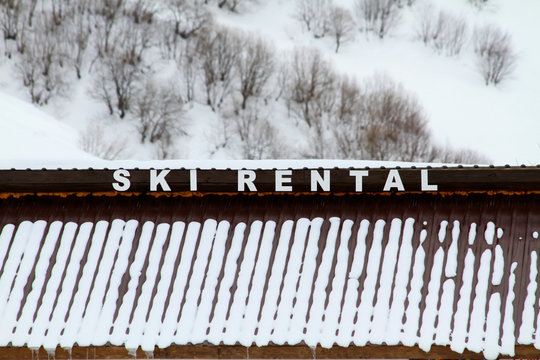 Ski Rentals. Ski Rental Sign.