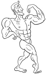 bodybuilder black and white cartoon