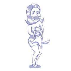 Happy young woman hugging a cat