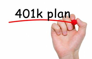 Hand writing inscription 401k plan with marker, concept