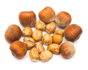 Hazelnut isolated on a white background. Nuts. Flat lay, top vie