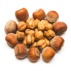 Hazelnut isolated on a white background. Nuts. Flat lay, top vie