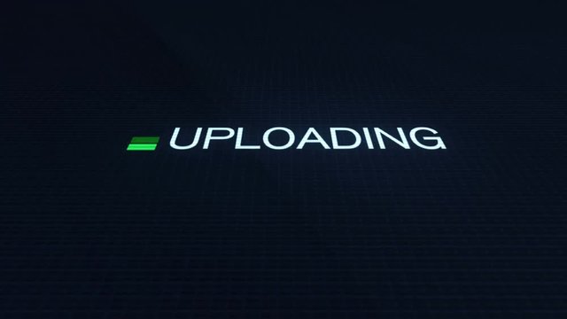 Uploading Green Arrow Symbol on Computer Screen on Futuristic Interface