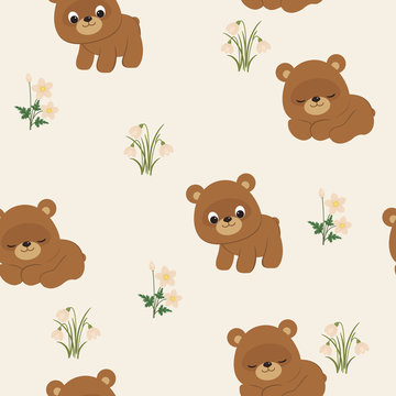 Spring seamless pattern with bears