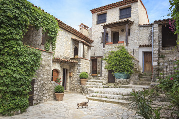 Houses in the medieval town of Gourdon in the backcountry of the French Riviera (Cote d'Azur). A...