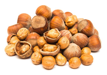 Hazelnut isolated on a white background. Nuts. Flat lay, top vie