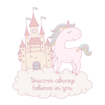 "Unicorn always believes in you" vector card
