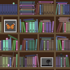 Bookshelves. A lot of interesting books. Vector illustration