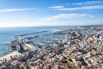 Aerial view of Alicante with yacht marine port, Costa Blanca, Spain