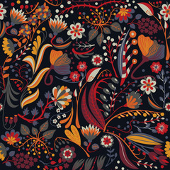 Floral seamless pattern. Hand drawn creative flower. Colorful artistic background with blossom. Abstract herb. It can be used for wallpaper, textiles, wrapping, card. Vector illustration, eps10
