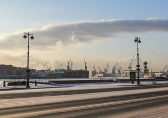 Fototapeta na wymiar View of the sea port of St. Petersburg.