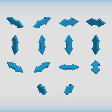 Set of isometric arrows blue color.