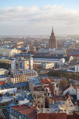 Fototapeta na wymiar Aerial view of Riga city with Latvian Academy of Sciences, daytime, Riga, Latvia