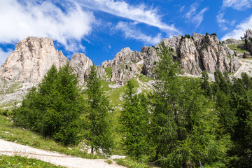 View of the Roda di Vaèl (Rosengarten group) in the Italian Dolomites