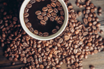 coffee beans, black background, cup, 