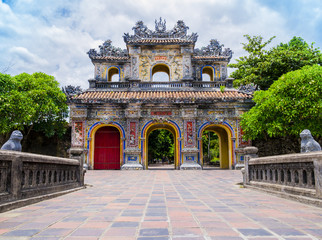 Main gate in the old citadel of Hue, the imperial forbidden purple city
