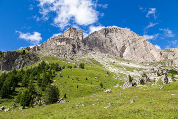 View of the Roda di Vaèl (Rosengarten group) in the Italian Dolomites