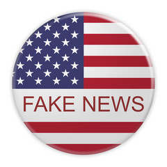 USA Media Concept Badge: Fake News Button With US Flag, 3d illustration on white background