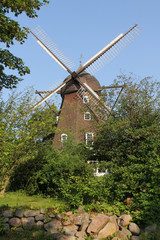 Fototapeta na wymiar Old wooden windmill in the trees