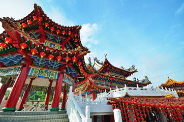 Thean Hou Temple decorated with chinese red lanterns, Kuala Lumpur, Malaysia.