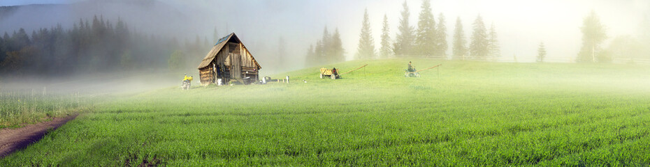 Farmhouse, motorcycle in the Carpathians