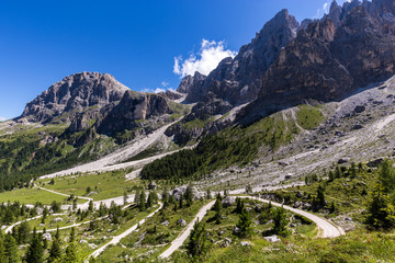 Fototapeta na wymiar View of Pale di San Martino, Italian Dolomites in Trentino