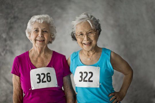 Portrait of two smiling senior women.