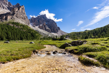 View of Cimon della Pala, the best-know peak of the Pale di San Martino Group in the Dolomites,...
