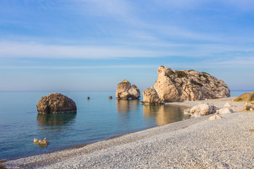 Fototapeta na wymiar Aphrodite Beach on a sunny day. Cyprus.