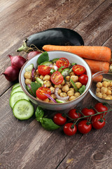 Healthy homemade chickpea and veggies salad, diet, vegetarian, v