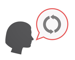 Isolated female head with a round recycle sign