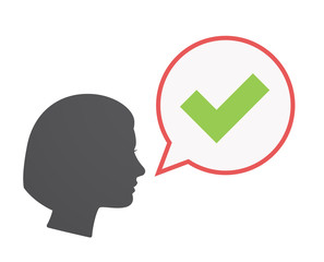 Isolated female head with a check mark