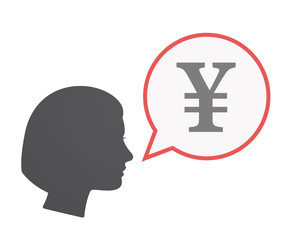 Isolated female head with a yen sign