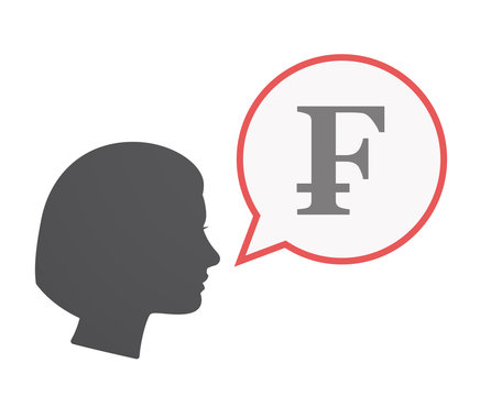 Isolated female head with a swiss franc sign