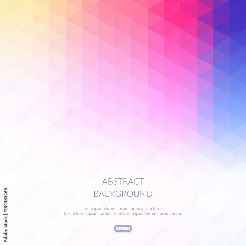 Poster abstract pattern of colorful triangles on a white background.